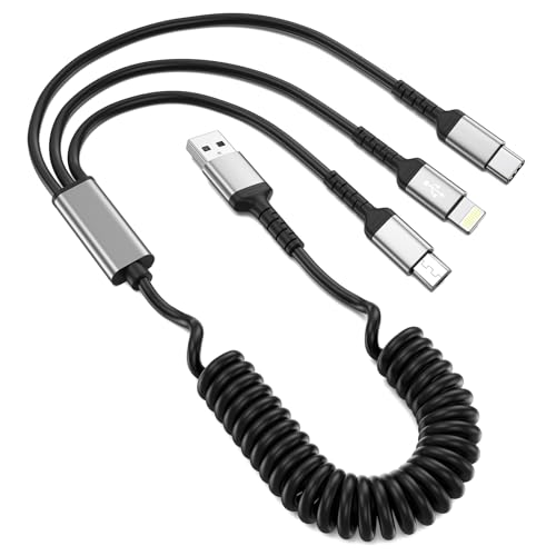Sprialkabel Multi USB Kabel [50-150CM], 3 in 1 Universal Ladekable iP Micro USB Typ C für Phone14 /13/12 / 11 /iPad/AirPods, Samsung Galaxy S23 S22 S21, Huawei, Kindle von ULIFTUS