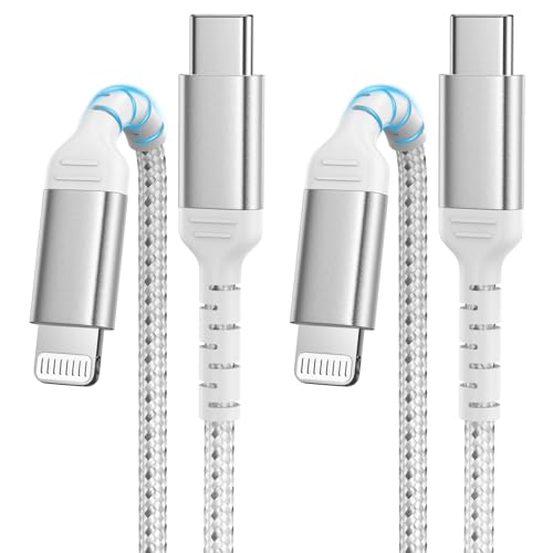 USB C auf Lightning Kabel 1M+2M, Geflochten Typ C Lightning Ladekabel PD Power Delivery Schnellladekabel Kompatibel für Apple iPhone14 13 12 11 Pro Max Xs 8 7 6 Plus SE(Silber) von ULIFTUS