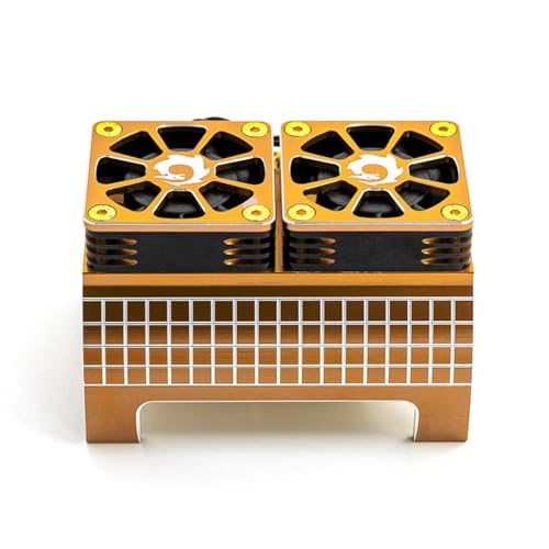 Dual-Motor-Lüfter aus Aluminiumlegierung, Kunststoff, schnelle Kühlung für Traxxas 1/5 X-MAXX RC Auto für bürstenlosen Motor mit einem Durchmesser von 55 mm (Gold) von ULIIK
