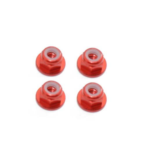 Sicherungsmuttern aus Aluminiumlegierung, RC M3, M4, M5, RC-Ersatzteile für ferngesteuertes Auto, Boot, Flugzeug (M4, rot), 4 Stück von ULIIK