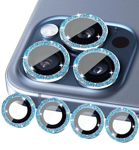 ULITIQ 4pcs Kompatibel mit iphone 15 Pro Max Kameraschutz und iphone 15 Pro Kameraschutz, Bling Kamera Schutz Panzerglas Glitzer, Linse Abdeckung, (Blue) von ULITIQ