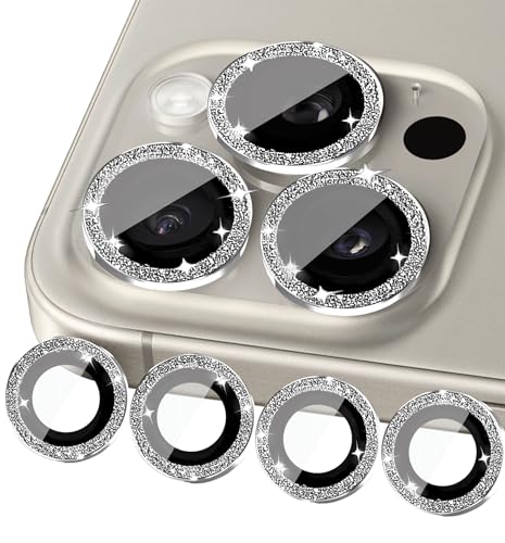 ULITIQ 4pcs Kompatibel mit iphone 15 Pro Max Kameraschutz und iphone 15 Pro Kameraschutz, Bling Kamera Schutz Panzerglas Glitzer, Linse Abdeckung, (Natural Titanium) von ULITIQ