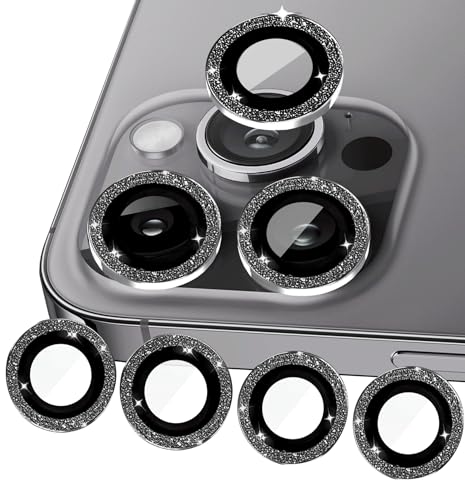 ULITIQ 4pcs Kompatibel mit iphone 15 Pro Max Kameraschutz und iphone 15 Pro Kameraschutz, Bling Kamera Schutz Panzerglas Glitzer, Linse Abdeckung, (Schwarz) von ULITIQ