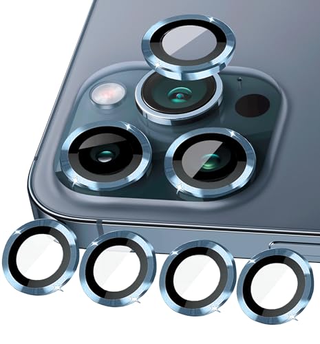 ULITIQ 4pcs Kompatibel mit iphone 15 Pro Max Kameraschutz und iphone 15 Pro Kameraschutz, Kamera Schutz Panzerglas Metal Ring, Linse Abdeckung, (Blue) von ULITIQ