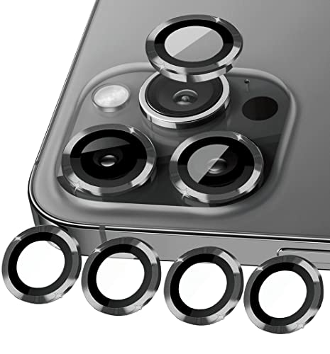 ULITIQ 4pcs Kompatibel mit iphone 15 Pro Max Kameraschutz und iphone 15 Pro Kameraschutz, Kamera Schutz Panzerglas Metal Ring, Linse Abdeckung, (Schwarz) von ULITIQ