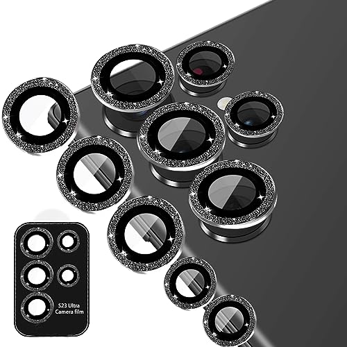 ULITIQ Kompatibel mit Samsung Galaxy S23 Ultra Kameraschutz, S23 Ultra Kamera Schutz, S23 Ultra Schutzfolie Panzerglas Glitzer, Bling Linse Hülle Abdeckung, (Black) von ULITIQ