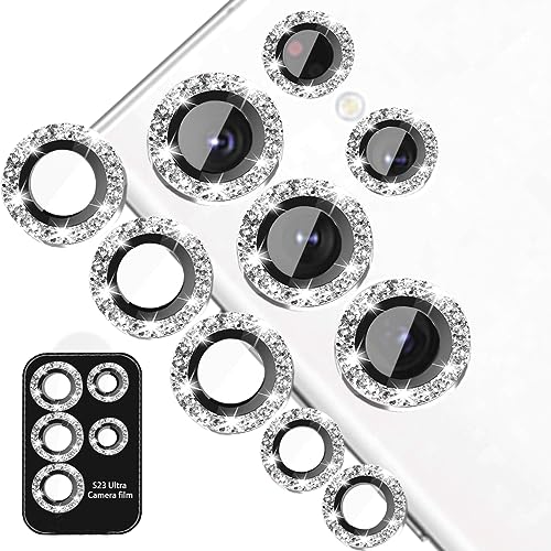 ULITIQ Kompatibel mit Samsung Galaxy S24 Ultra Kameraschutz, S24 Ultra Kamera Schutz, S24 Ultra Schutzfolie Panzerglas Glitzer, Bling Linse Hülle Abdeckung, (Silver) von ULITIQ