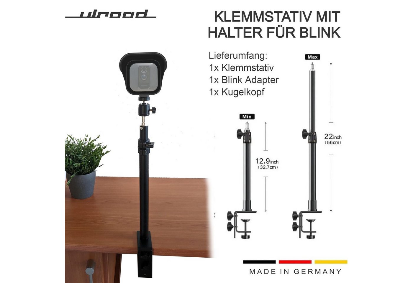 ULROAD Stativ Halterung für Blink Outdoor Kamera XT1 XT2 1/4 Camera Kamera Säulenstativ" von ULROAD