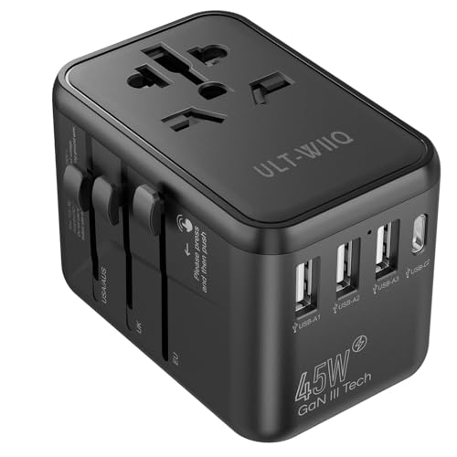 GaN Reiseadapter Weltweit USB C PD 3.0 QC, Schnelles Aufladen Reisestecker, 3 USB A und 2 C, Universal für DE AT ZA IT ES TR FR UK USA JP CN Thailand India World Travel Adapter (45W) GaN Reiseadapter Weltweit USB C PD 3.0 QC, Schnelles Aufladen Reisestecker, 3 USB A und 2 C, Universal für DE AT ZA IT ES TR FR UK USA JP CN Thailand India World Travel Adapter (45W) von ULT-WIIQ
