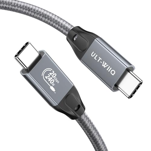 ULT-WIIQ 240 W PD 3.1 Kabel USB C auf USB C 3.2 Gen 2 x 2, 3 m, Schnellladung 20 Gbps, Datenübertragung 4 K @ 60 Hz, Video, Nylon, geflochten, für iPhone 15 Pro, MacBook, Samsung & Co. von ULT-WIIQ