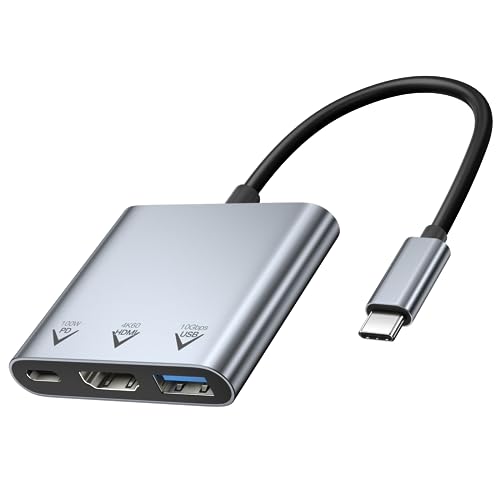 ULT-WIIQ USB C Hub 3-in-1 mit USB C auf HDMI Adapter 4K @ 60Hz, USB C 100W PD Schnellladung, USB 3.1 10Gbps High Speed Datenübertragung für MacBook Pro/Air iPad Pro und weitere USB Typ-C-Geräte. von ULT-WIIQ