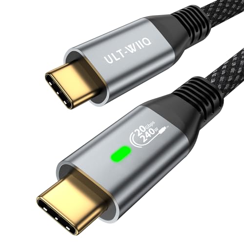 ULT-WIIQ USB C auf USB C Kabel 240W 20Gbps USB C 3.2 Gen2x2 Datenkabel mit LED, 4K@60Hz USB C Videokabel PD 3.1 Schnellladung für iPhone 15 Pro, MacBook, iPad, Galaxy S23 S22 Monitor von ULT-WIIQ