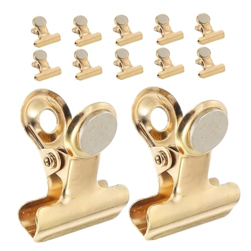 ULTECHNOVO 12 Stück Magnetischer Clip Büroklammern Clips Heftklammern Magnetklammern Für Whiteboard Metallclip Kleine Heftklammern Edelstahl Golden von ULTECHNOVO