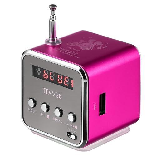 ULTECHNOVO Mini Radio Mit Batterie Td-V26 Mini Drahtloser Musikplayer Stereolautsprecher Mp3 Mp4 Musikplayer für Computer Handy Unterstützung für Micro-SD/ - /U-Disk, Rosig Radiowecker Rosa von ULTECHNOVO