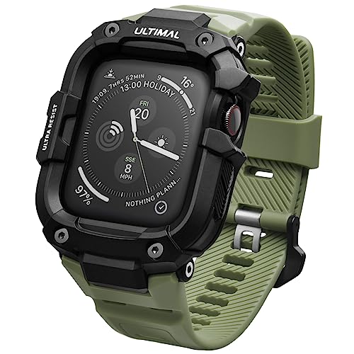 ULTIMAL Kompatibel mit Apple Watch Armband 44MM mit Gehäuse,Einstellbar Stoßfest Sportarmband, Rugged TPU Band,for iWatch Armband Series 4/5/6/SE/SE 2 44MM Grün von ULTIMAL