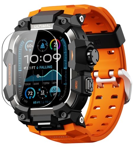 ULTIMAL Robuste Schutzhülle mit Band für Apple Watch 49 mm, kompatibel mit Apple Watch Ultra/Ultra 2, stoßfeste Stoßstange in Militärqualität, für iWatch, taktisches Band für Herren (49 mm, Orange) ULTIMAL Robuste Schutzhülle mit Band für Apple Watch 49 mm, kompatibel mit Apple Watch Ultra/Ultra 2, stoßfeste Stoßstange in Militärqualität, für iWatch, taktisches Band für Herren (49 mm, Orange) von ULTIMAL