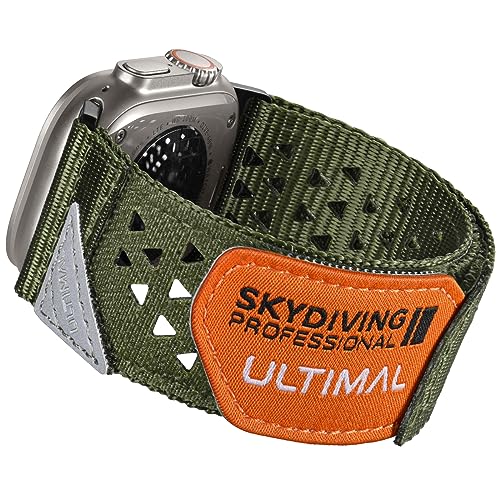 ULTIMAL Ultra Pro Armband kompatibel mit Apple Watch Armband 45mm 49mm 44mm 42mm, Extra Breit Nylon Sportarmband, Klettverschluss für Apple Watch Band Serie Ultra/9/8/7/6/5/4/3/2/1/SE Grün von ULTIMAL