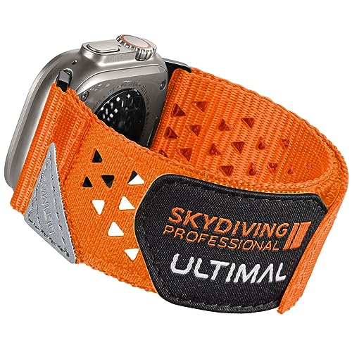 ULTIMAL Ultra Pro kompatibel mit Apple Watch Ultra Armband 49mm 45mm 44mm 42mm, Extra Breit Nylon Sportarmband, Klettverschluss für Apple Watch Band Serie Ultra/9/8/7/6/5/4/3/2/1/SE Orange von ULTIMAL