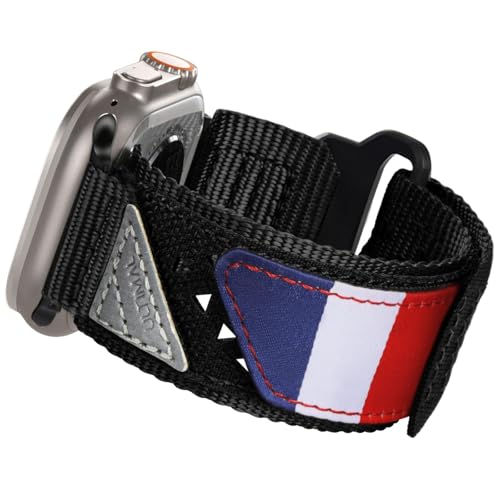 ULTIMAL Armband Kompatibel Mit Apple Watch Armband 46mm 45mm 44mm,Klettverschluss-Design,Robustes Nylon Woven Loop Armband, Hohlraum-Design, Für Apple Watch 10 9 8 7 6 5 4 Se (Französische Flagge) von ULTIMAL