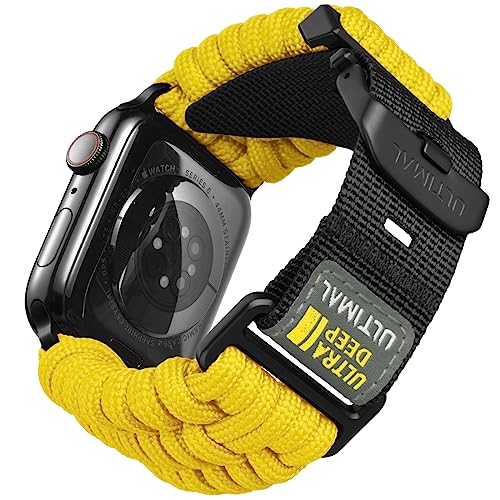 ULTIMAL kompatibel mit Apple Watch Armband 44mm 45mm 42mm,Robuste Survival 550 Paracord Nylon Band,Verstellbare Schnalle für iWtach Armband 9/8/7/6/5/4/3/2/1/SE/SE2 Gelb von ULTIMAL