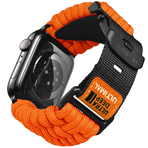 ULTIMAL kompatibel mit Apple Watch Armband 45mm 44mm 42mm,Robuste Survival 550 Paracord Nylon Band,Verstellbare Schnalle für Apple Wtach Band 9/8/7/6/5/4/3/2/1/SE/SE2 Orange von ULTIMAL