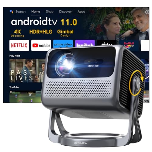 ULTIMEA Beamer 4K Unterstützung Android TV 11.0 mit Netflix, tragbarer Outdoor Beamer mit 90° Gimbal Stand-free Design, 600 ANSI Lumen, Dolby Audio, 5G WiFi Bluetooth 5.3 Smart Beamer, Nova C40 von ULTIMEA