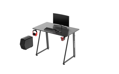 ULTRADESK Enter V2 | Computertisch Gaming-Schreibtisch Tisch mit verstellbaren, rutschfesten Füßen, Stromkabel-Clip, Headset-Haken, Getränkehalter | Stahlrahmen mit Verstärkungen, Schwarz 100x60 cm von ULTRADESK