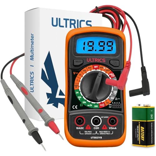 ULTRICS Multimeter Digital, Ohmmeter Amperemeter Spannungsprüfer mit LCD-Anzeige Hintergrundlicht und Messleitungen, Profi-Handmultimeter Misst AC/DC Spannung Strom Widerstand Durchgang Dioden von ULTRICS