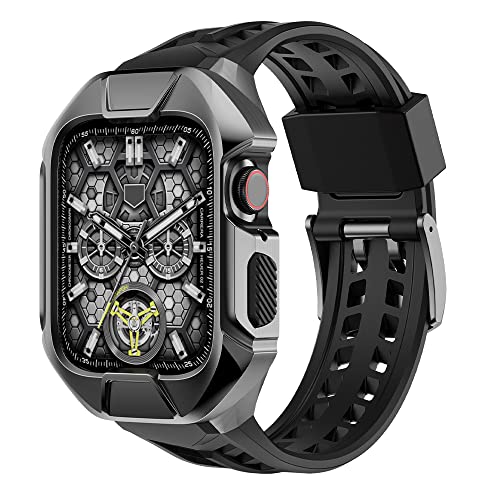 ULTRNICC Metallgehäuse mit Band, kompatibel mit Apple Watch, 44 mm, Herren-Armband, mechanisch, Edelstahl, militärische Schutzhülle, Stoßfängerabdeckung für iWatch 44 mm Serie SE/6/5/4 (Space Grey, 44 von ULTRNICC