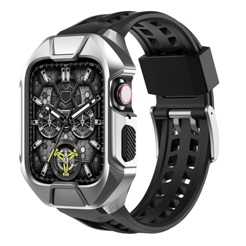 ULTRNICC Metallgehäuse mit Band, kompatibel mit Apple Watch Armband 44 mm, Herren, mechanisch, Edelstahl, militärische Schutzhülle, Stoßfängerabdeckung mit weichem TPU-Armband für iWatch 44 mm Serie von ULTRNICC