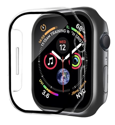 ULuck 2 Stück Hard Hülle mit Glas Displayschutz Kompatibel Apple Watch Series 9/8/7 41mm, Displayschutz Rundum Schutzhülle Schutzhülle Ultradünnes Schutz Case, 1 Schwarz + 1 Transparent von ULuck