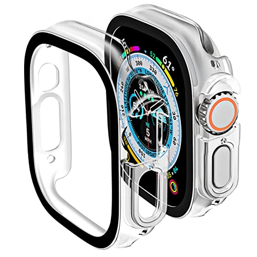 ULuck 2 Stück Hard Hülle mit Glas Displayschutz Kompatibel Apple Watch Ultra 2/Ultra 49mm, Displayschutz Rundum Schutzhülle Schutzhülle Ultradünnes Schutz Case, Transparent von ULuck