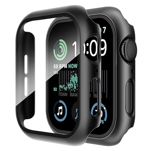 ULuck 2 Stück Hülle mit Displayschutzfolie aus gehärtetem Glas, kompatibel mit Apple Watch SE/Series 6/SE/5/4 40mm, ultradünne Gesamtschutzhülle für Iwatch -Schwarz von ULuck