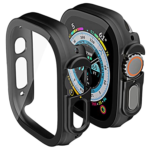 ULuck Schutzhülle Kompatibel mit Apple Watch Ultra 49mm 2-Stück Hart PC Mit gehärtetem Glas-Scheibenschutz für Iwatch Ultra 49mm Schwarz von ULuck