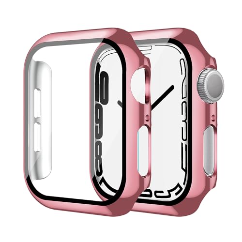 Uluck 2 Stück Hard Hülle mit Glas Displayschutz Kompatibel Apple Watch SE/Series 6/5/4 40mm, Displayschutz Rundum Schutzhülle Ultradünnes Schutz Case, 1 Rose Pink+ 1 Transparent von ULuck