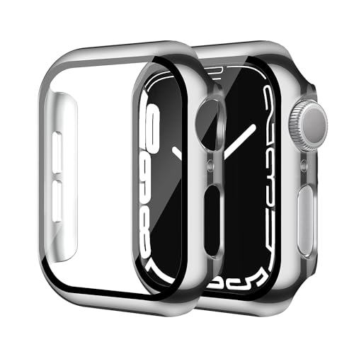Uluck 2 Stück Hard Hülle mit Glas Displayschutz Kompatibel Apple Watch SE/Series 6/5/4 40mm, Displayschutz Rundum Schutzhülle Ultradünnes Schutz Case, 1 Silber + 1 Transparent von ULuck