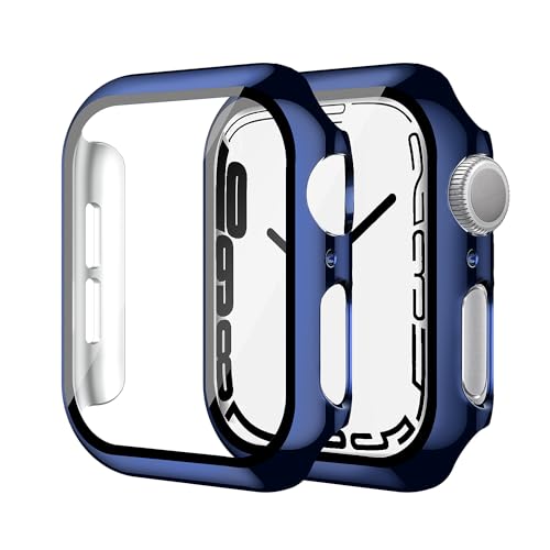 Uluck 2 Stück Hard Hülle mit Glas Displayschutz Kompatibel Apple Watch SE/Series 6/5/4 44mm, Displayschutz Rundum Schutzhülle Ultradünnes Schutz Case, 1 Blau + 1Transparent von ULuck