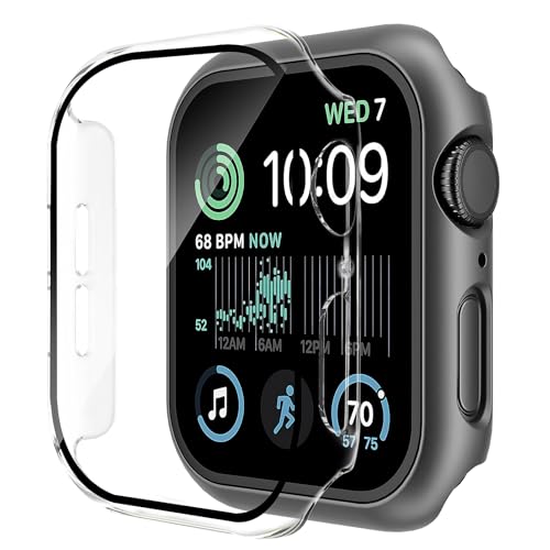 Uluck 2 Stück Hard Hülle mit Glas Displayschutz Kompatibel Apple Watch SE/Series 6/5/4 44mm, Displayschutz Rundum Schutzhülle Ultradünnes Schutz Case, 1 Schwarz + 1 Transparent von ULuck