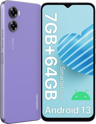 UMIDIGI G3 Smartphone Ohne Vertrag (2023),Android 13 Handy,7GB+64GB/1TB Günstig Simlockfreie Handys,6,52" HD+Display,5150mAh,13MP, 4G Dual SIM Schulkinder Handy/Face ID/Fingerabdruck/OTG/GPS(Lila) von UMIDIGI
