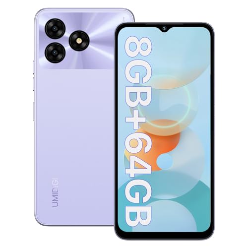 UMIDIGI G5A Handy Ohne Vertrag 2023, Simlockfreie Handys 8GB(4GB+4GB)+64GB(Bis zu 1TB), Android 13 Quad-Core 6,52" HD+Smartphone Ohne Vertrag, 13MP+5MP Kamera 5000mAh Akku Fingerprint/Face ID/GPS lila von UMIDIGI