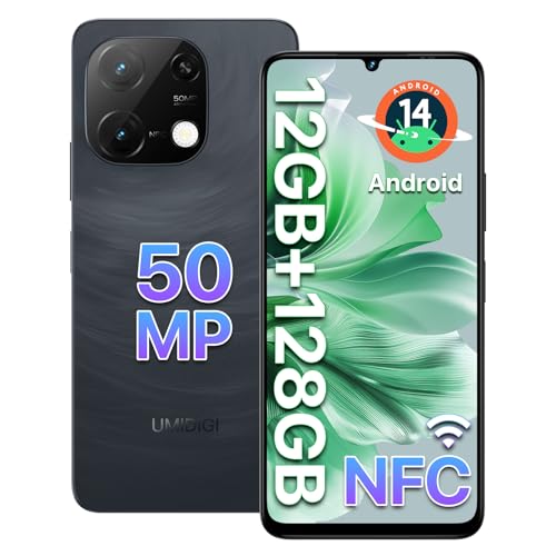 UMIDIGI 50MP Smartphone Ohne Vertrag Android 14-12(6+6) GB+128GB Handy 6,75 Zoll 90Hz Display,5000mAh,2,2GHz Prozessor,G9C 4G Dual-SIM,Inklusive Ladegerät,Bluetooth 5,4/Face ID/GPS/NFC-Schwarz von UMIDIGI