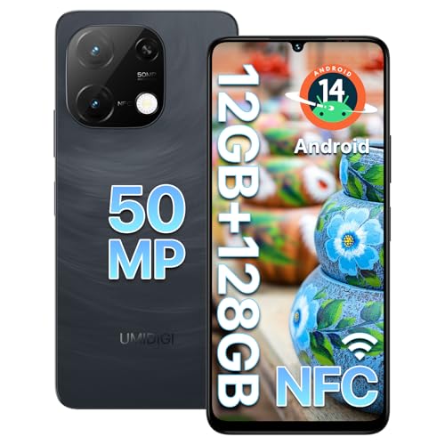 UMIDIGI G9C NFC Smartphone Ohne Vertrag Android 14-12(6+6) GB+128GB 50MP Kamera Handy 6,75 Zoll 90Hz Display,5000mAh,2,2GHz Prozessor,4G Dual-SIM,Inklusive Ladegerät,Bluetooth 5,4/Face ID/GPS-Schwarz von UMIDIGI
