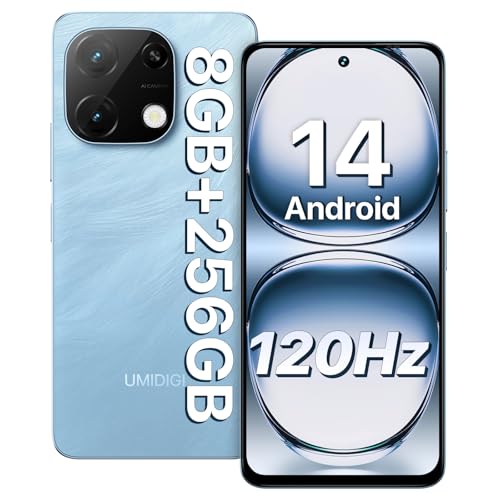 UMIDIGI Handy Android 14, 8(4+4)+256GB/1TB TF Smartphone Ohne Vertrag, 120Hz 6.8 Zoll HD+ Smartphone, Bluetooth 5.2, 5000mAh, Octa Core, 4G Dual SIM/Face ID/Fingerprint/13MP/GPS/OTG-Note 100A Blau von UMIDIGI