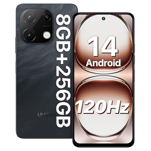 UMIDIGI Handy Android 14, 8(4+4)+256GB/1TB TF Smartphone Ohne Vertrag, 120Hz 6.8 Zoll HD+ Smartphone, Bluetooth 5.2, 5000mAh, Octa Core, 4G Dual SIM/Face ID/Fingerprint/13MP/GPS/OTG-Note 100A Schwarz von UMIDIGI