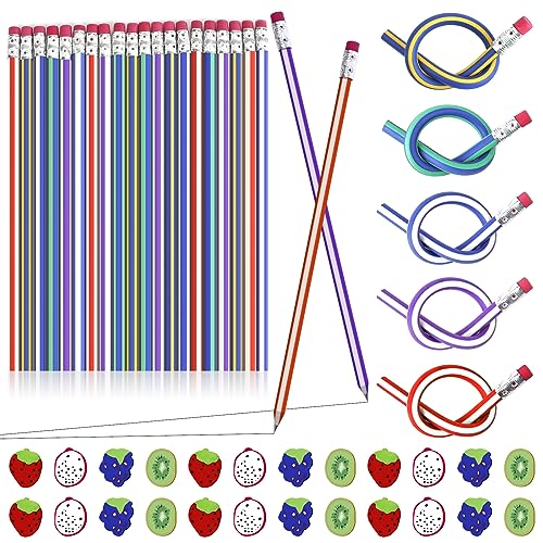 UMILKI Biegebleistifte mit Radiergummi Fruchtmuster als Mitgebsel für Kinder Detektiv Kindergeburtstag Gastgeschenk 25 Zauberstift & 24 Radiergummi mit Fruchtmuster für Kinder Weihnachten Geschenk von UMILKI