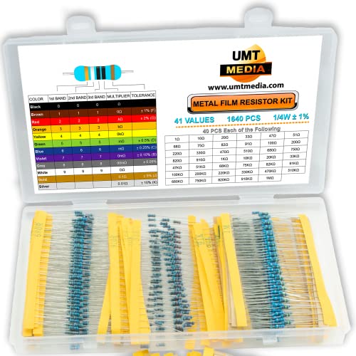 1640 Stück 41 Values 1/4W Metal Film 1% Resistor Pack - By UMTMedia® kit set resistors assortment variable Watt 0.25 Used for Arduino, Raspberry PI, or any other Electronic Projects von UMTMedia