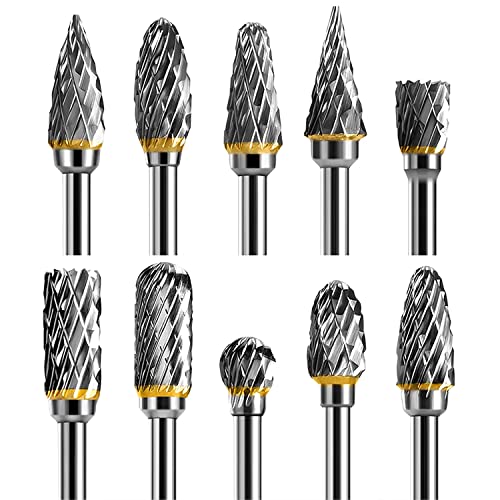 Hartmetall Frässtift Set, Zubehoer mit Dremel, 3mm Fräser Metall, 10PCS Rotationswerkzeug, Zubehör Set für Dremel Drehwerkzeug für Schleifmaschine, Schnitzen, Metallpolieren, Gravieren, Bohren von UMUVKIU