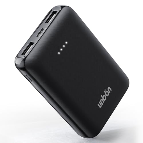UNBON Externer USB-Akku 10000mAh für Heizweste, Mini Powerbank Ultraflach und Leicht, Backup-Batterie Tragbares Ladegerät mit 2 USB-A-Ausgängen für Beheizbare Weste und Smartphone von UNBON