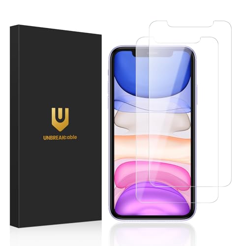 UNBREAKcable Bruchsichere Displayschutzfolie aus gehärtetem Glas für iPhone 11/iPhone XR [2er-Pack] [Einfacher Installationsrahmen] [9H Härte] [99,99% HD klar] [blasenfrei] für Apple 6,1 Zoll von UNBREAKcable