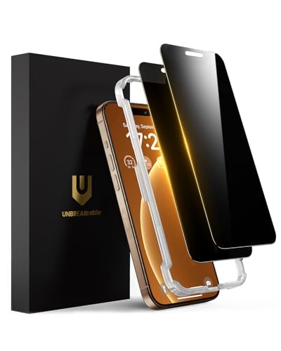 UNBREAKcable Panzer Sichtschutz Glas für iPhone 16 Pro, Vollständige Display Schutzfolie Anti-Spionage, Mit Installationsrahmen Full Screen Sichtschutzfolie für Apple 6.3" - 2er Pack von UNBREAKcable